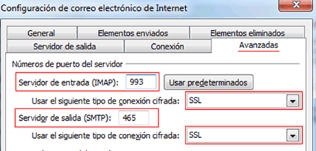 Puertos Imap SSL